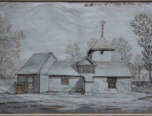 Photocopy of a pen and ink drawing “North view of St Mary le bone October 18, 1733”. Unsigned.