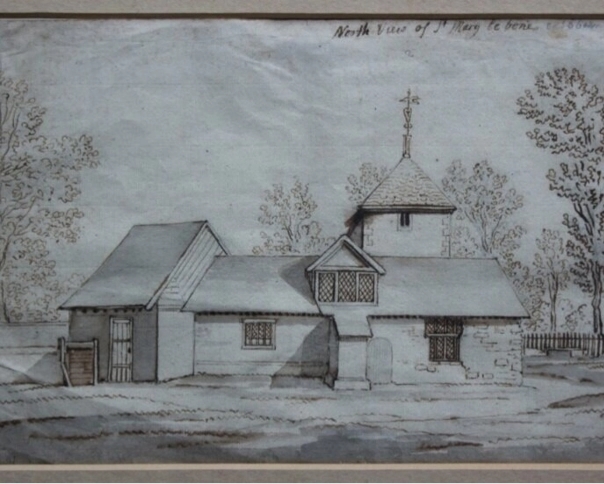 Photocopy of a pen and ink drawing “North view of St Mary le bone October 18, 1733”. Unsigned.